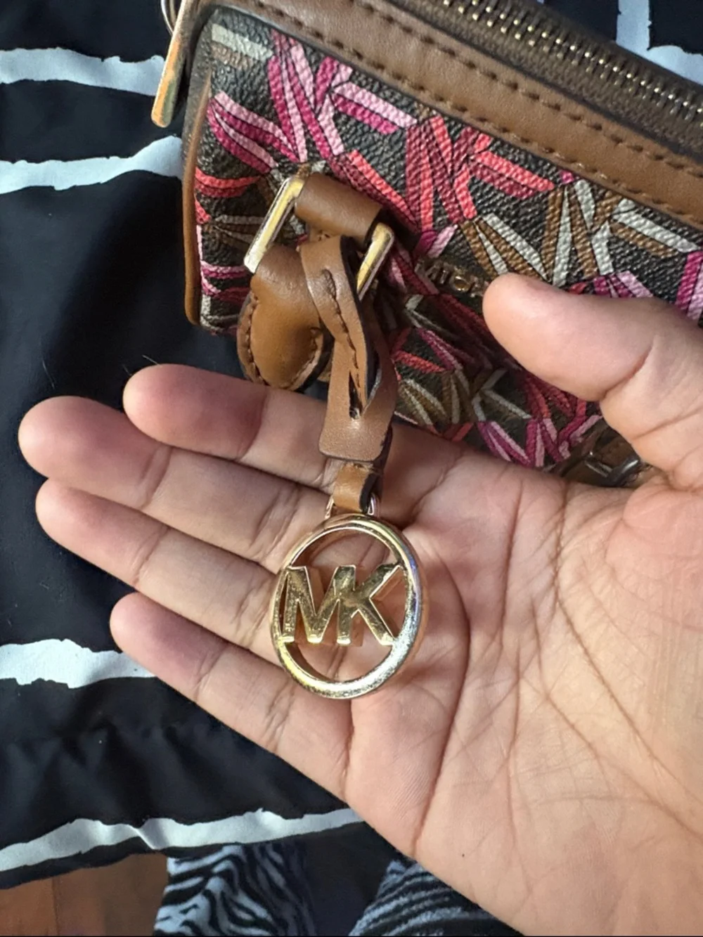 Michael Kors Pink & Brown Mini Satchel with Geometric Print - Picture 6 of 6